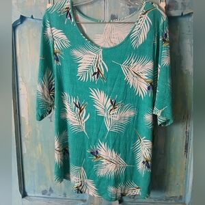 🤑 Apt. 9 Teal Palm Print Short Sleeve Top